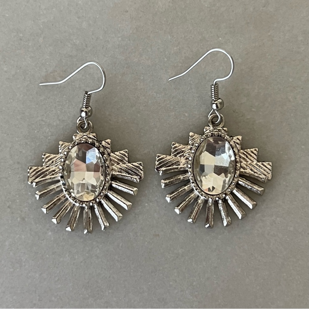 Vintage Silver Tone Dangle Statement Earrings - image 2